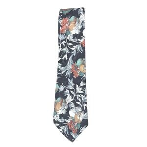 Mario Valentino Vintage Silk Tie Botanical Fruit Floral Print Navy Made in‎ USA